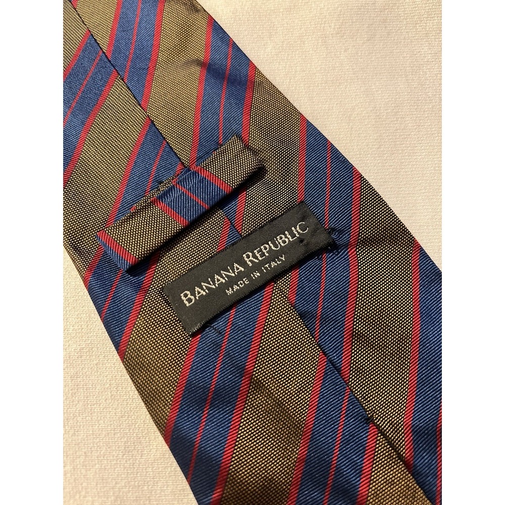 Banana Republic	Blue Red Gold Stripes Woven	100% Silk	Repp Tie Made In Italy